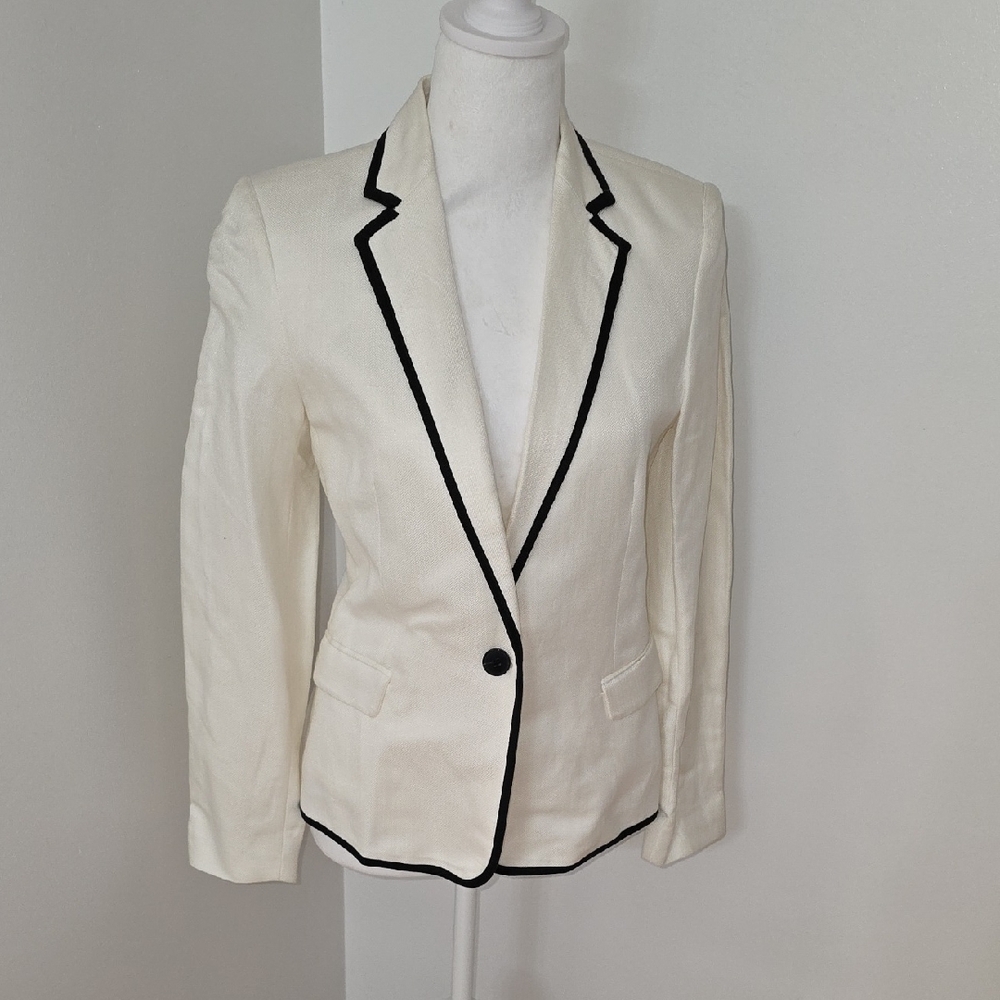 Mango Women's Cream Blazer with Black Piping